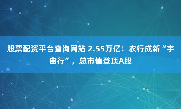 股票配资平台查询网站 2.55万亿！农行成新“宇宙行”，总市值登顶A股